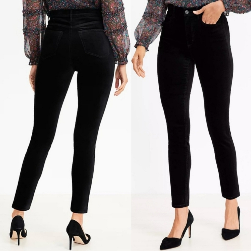 LOFT High Rise Skinny Velvet Pant Black Size 10/30R - Picture 1 of 15